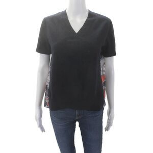 Grey Womens Wool Short Sleeve V-neck Printed Basic Top Navy Size XS